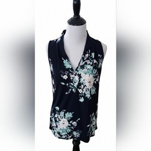 NWOT Ann Taylor Women's Dark Blue Floral Sleeveless V-neck Tank
